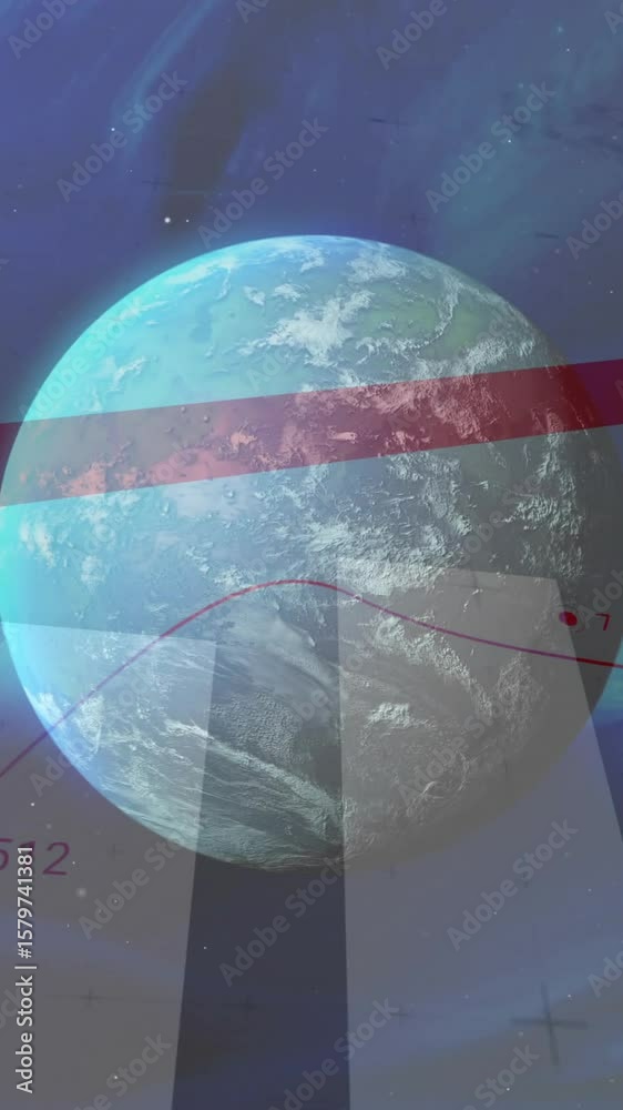 Poster rising arrow and data chart animation over earth and space background