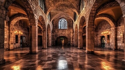 Obraz premium Interior of a large, ancient stone church