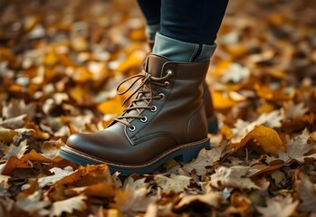 hiking boots in autumn forest