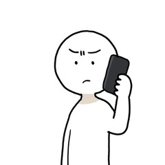 電話をしながら顔をしかめている人のイラスト