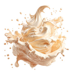 Creamy swirl of soft serve ice cream with splashes of milk, creating delightful and appetizing visual