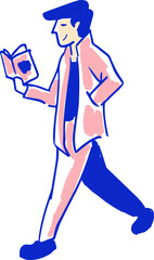 Vector Hand Drawn Illustration of a Man Reading While Walking