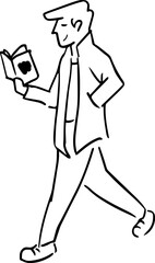 Vector Hand Drawn Illustration of a Man Reading While Walking