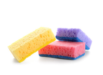 Sponges for cleaning on white background
