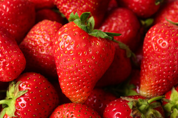 Many sweet ripe strawberries as background, closeup