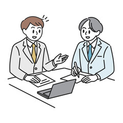 会議で話し合う二人のビジネスマンのイラスト