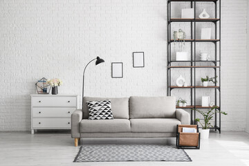 New sofa in light interior of living room