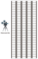 映画の映写機と連続する映画の70ミリフィルム　グラフィック素材
