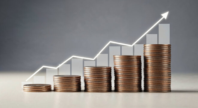 Increasing stacks of coins representing business growth and financial success