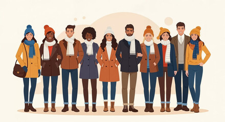 Obraz premium Diverse group of people wearing winter clothes smiling together