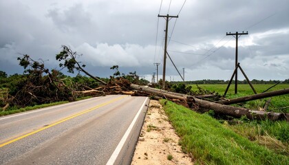 Road Damaged by Fallen Trees
