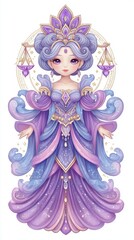 Fototapeta premium Anime Princess in Purple Gown and Jeweled Crown