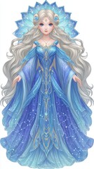 Fototapeta premium Ethereal Woman in Flowing Blue Gown Digital Fantasy Art