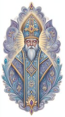 Fototapeta premium Serene Elderly Bishop in Ornate Blue and Gold Robe, Digital Painting