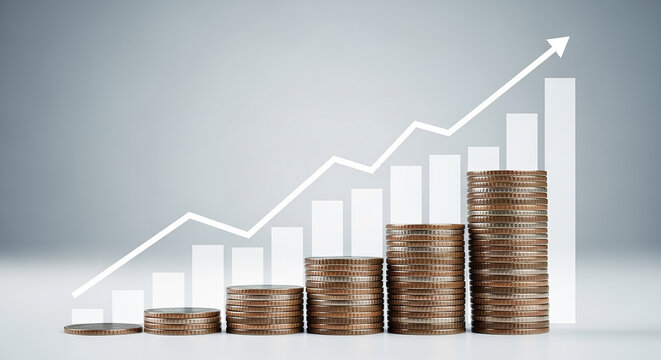 Increasing stacks of coins demonstrating increasing profits