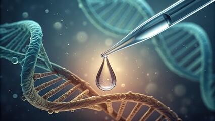 Liquid Droplet Above DNA Structure with Pipette in Laboratory Setting