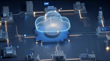 Abstract Digital Cloud Computing Network with Global Data Flow and Connected Devices - Powered by Adobe