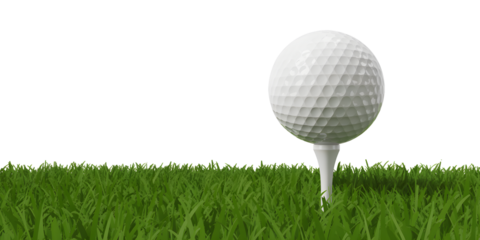 Golf ball on tee ready for a swing among green grass, perfect for sporting activities, transparent background