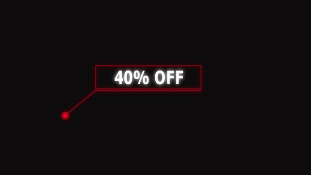 40% OFF Neon Sign Animation | Glowing Discount Promo Banner in 4K. 