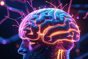 human brain, nervous system, neural activity, brain profile, neuroscience  |   illustration