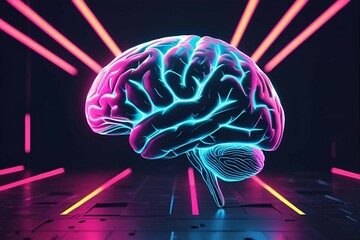 Detailed illustration of the human brain in profile view highlighting neural activity and the nervous system.