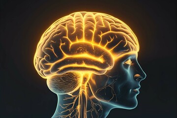 Human Brain in Profile View Showing Nervous System Activity – Medical and Scientific Illustration


