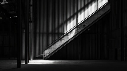 Obraz premium Industrial interior, sunlit stairs
