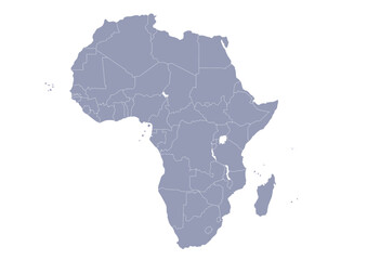 グレー色のアフリカ大陸の行政区分地図　（Map of Africa）
