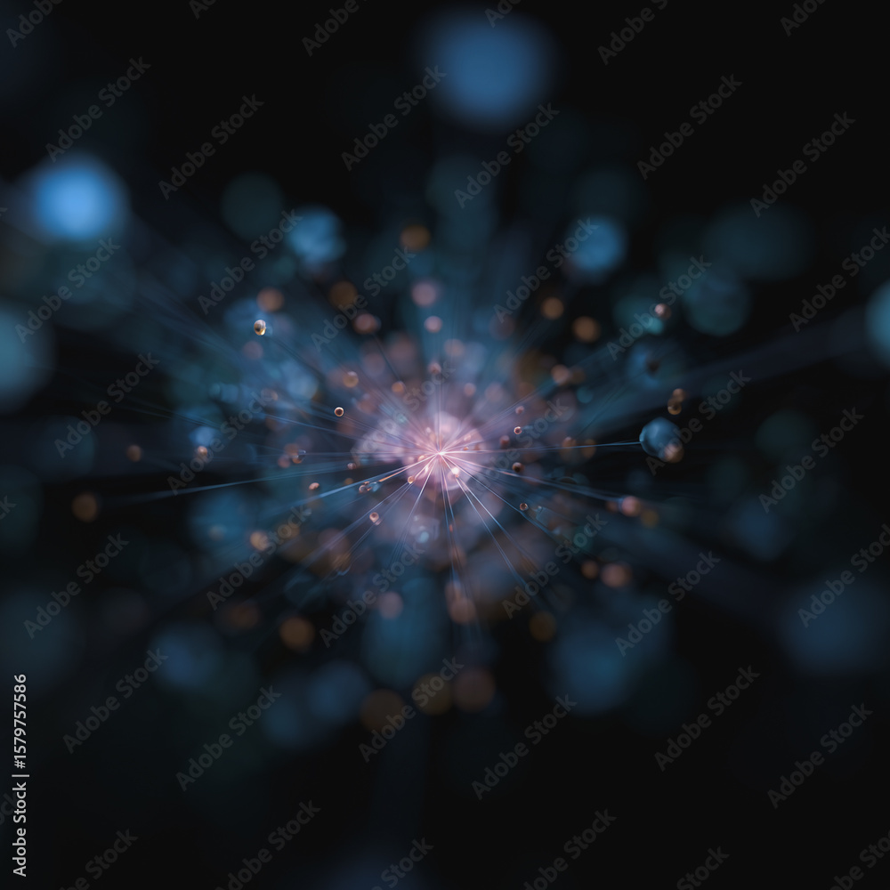 Poster illuminating abstract composition: a dynamic visual display of light bursts forth, a mesmerizing exp