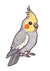 Obraz premium Cute Cartoon Cockatiel Bird Illustration on White Background