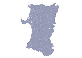 グレー色の日本地図,  秋田県の行政区分付き地図, Gray map of Japan, Akita prefecture

