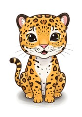 Cute Cartoon Jaguar Illustration on White Background