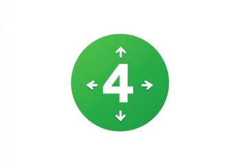 Fototapeta premium Green circle icon; number 4 with directional arrows