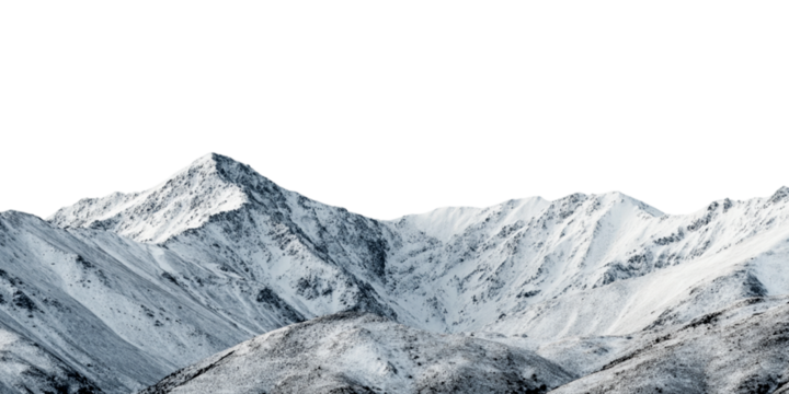 Snow-covered mountain peak with jagged rock formations on transparent background, ideal for travel posters, outdoor adventure branding, or nature-themed designs.
