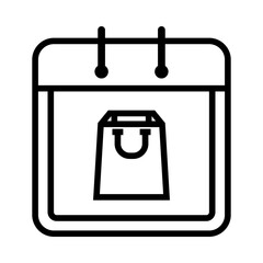 Icon of a calendar with a shopping bag in the center, symbolizing a scheduled shopping day or retail event.
