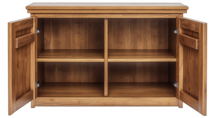 Wooden Cabinet With Open Doors And Shelves