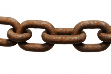 Seamless rusty metal chain links interlocking, creating a strong connection, isolated on transparent background
