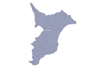 グレー色の日本地図,  千葉県の行政区分付き地図, Gray map of Japan, Chiba prefecture
