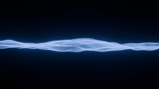 Seamless loop. Glowing Waveform of Blue Digital Particles Forming a Smooth Abstract Flow on a Dark Background Representing Technology and Data. Created using non-AI 3d Software