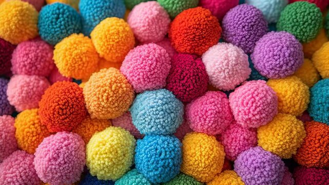 Colorful pom pom craft material with soft, fluffy, round texture and vibrant handmade decoration perfect for creative projects and cheerful embellishments