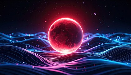 Obraz premium Red planet on dark wavy surface