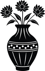Flower Vase Vector Silhouette Art Icon Illustration
