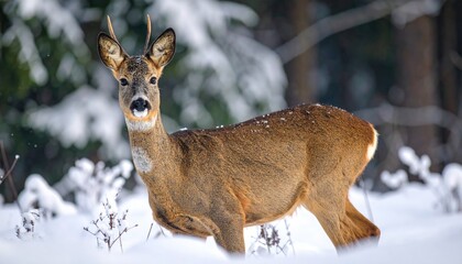 Fototapeta premium Roe deer in snowy forest