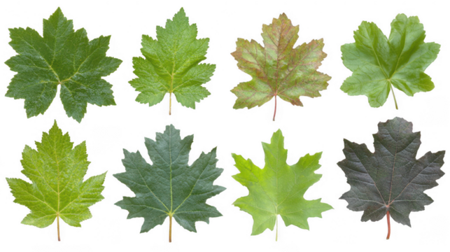 Variety Of Green Maple Leaves On Transparent Background