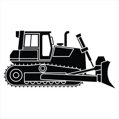 Naklejka premium Black Silhouette Bulldozer Construction Vehicle on White Background