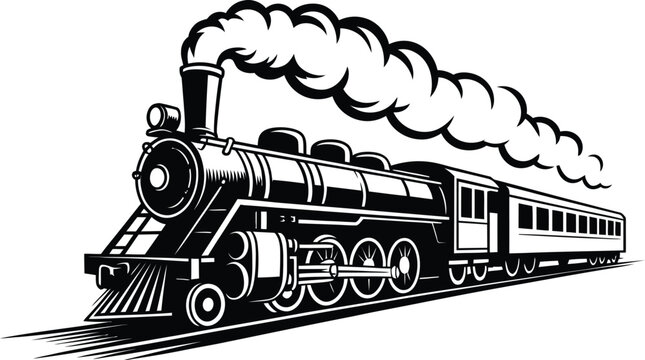 Vintage steam train illustration locomotive engine railroad transport vector graphic design art   editable vector.