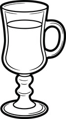 Stylized black and white illustration of a glass mug filled with liquid