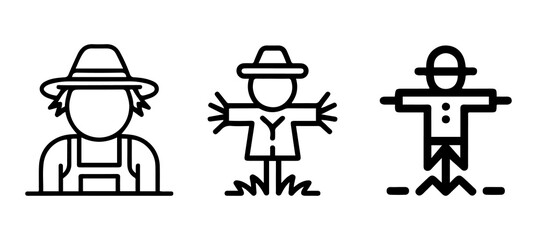 Farmer and Scarecrow Icon Set.