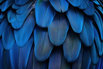 Arrangement of striking azure feathers revealing their intricate structure