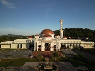 Sungai Petani, Kedah, Malaysia – July 14, 2025 - Aerial morning view of mosque located in Bandar...